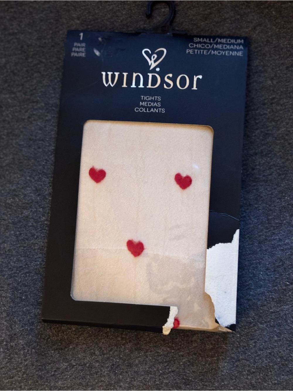 Windsor Cream Tights with Red Heart Pattern